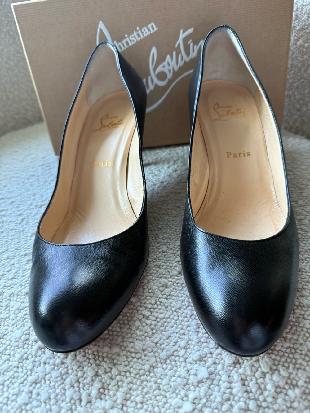 Christian Louboutin Black Leather Round-Toe Pumps